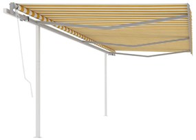 Toldo retrátil automático com postes 6x3,5 m amarelo e branco