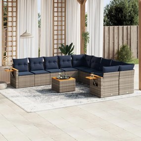 vidaXL 11 pcs conjunto sofás de jardim c/ almofadões vime PE cinzento