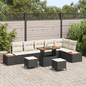 Conjunto de Sofá de Jardim vidaXL de 9 Peças com Almofadas Pretas Ratt
