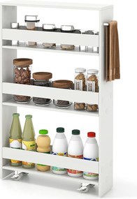 Carrinho de armazenamento estreito para cozinha com 4 prateleiras e rodas 48 x 13 x 81 cm Branco