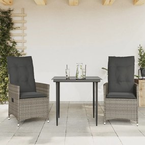 Cadeiras jardim reclináveis 2 pcs c/ almofadões vime PE cinza