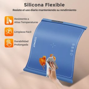 Bandeja elétrica 60 x 44 x 2 cm para aquecer alimentos com aquecimento rápido com desligamento automático e bloqueio para crianças Azul