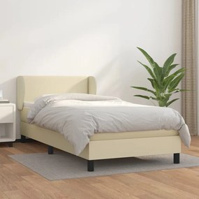vidaXL Cama com molas/colchão 100x200 cm couro artificial cor creme