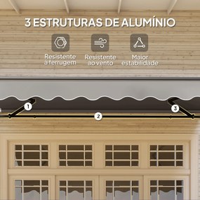 Toldo Manual Retrátil 360x220 cm Toldo para Balcão com Manivela de Alumínio e Proteção UV30+ Toldo Enrolável de Exterior Cinza