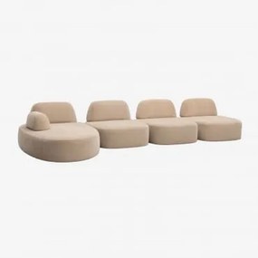 Sofá Modular Chaise Longue Esquerdo De 4 Peças Estofado Giorgia Chenille Castanho Areia Claro - Sklum