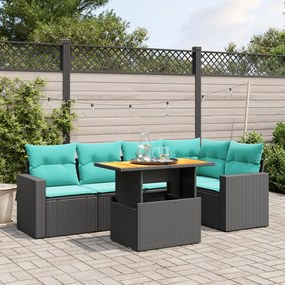 vidaXL 6 pcs conjunto de sofás p/ jardim c/ almofadões vime PE preto