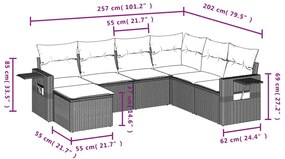 7 pcs conjunto de sofás p/ jardim com almofadões vime PE bege