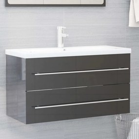 vidaXL Armário lavatório 90x38,5x48cm contraplacado cinzento brilhante