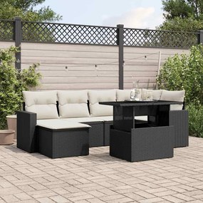 7 pcs conjunto de sofás p/ jardim c/ almofadões vime PE preto