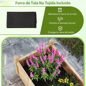 Floreira de jardim em madeira 227 cm x 59,5 cm x 40 cm com divisória Sistema de drenagem Forro não tecido para cultivar legumes e flores Natural