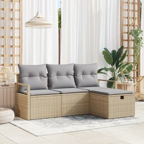 Conjunto de Sofá de Jardim vidaXL de 4 Peças com Almofadas Bege em Vim