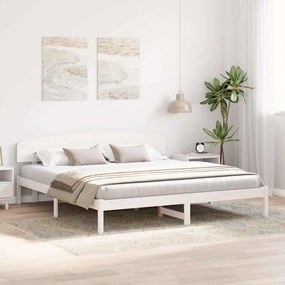 Estrado de Cama com Cabeceira Branca 180x200 cm Madeira Maciça de Pinh