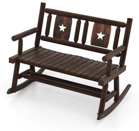 Banco de baloiço duplo em madeira de carvão com assento ergonómico Sofá de madeira de 2 lugares para 2 pessoas para pátio 111 x 85 x 89 cm Castanho rú