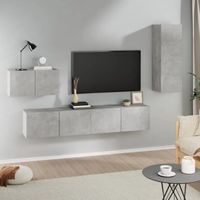 Conjunto móveis de TV 4 pcs madeira processada cinzento cimento