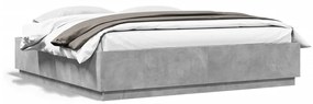 vidaXL Estrutura cama c/ luzes LED derivados de madeira cinza cimento
