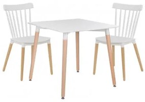 Conjunto De Mesa De Jantar Em Madeira De Faia E Mdf (80x80 Cm) E 2 Cadeiras Royal Branco - Sklum