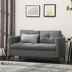 Sofá de 2 lugares contemporâneo com base em metal preto e tecido com efeito de linho cinzento escuro