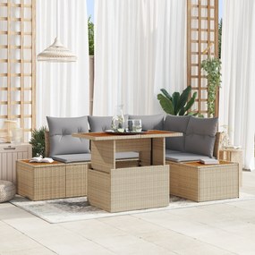 Conjunto de Jantar de Jardim de 5 Peças com Almofadas Bege em Rattan S