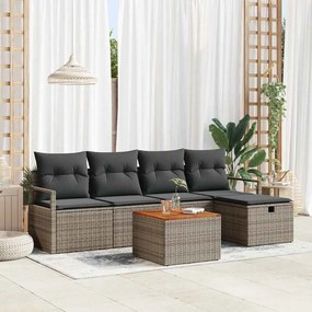 Conjunto de Sofás de Jardim vidaXL de 6 Peças com Almofadas Cinza Rattan Sintético