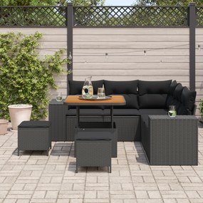 Conjunto de Sofá de Jardim vidaXL de 8 Peças com Almofadas Preto Vime