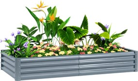 Floreira retangular, floreira elevada em aço galvanizado, fundo aberto, 180 x 90 x 30 cm, cinzento prateado