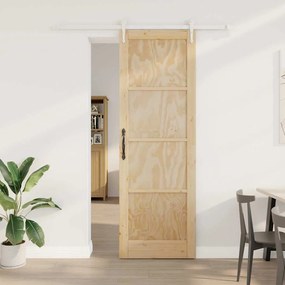 Porta Deslizante vidaXL com Conjunto de Ferragens 78x232 cm Madeira Maciça de Pinho