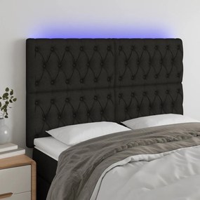 Cabeceira de cama c/ luzes LED tecido 144x7x118/128 cm preto