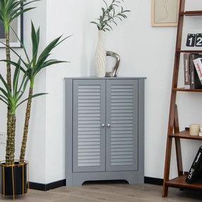 Armário de canto com 3 níveis e 2 portas de persiana, 63 cm x 32 cm x 81,5 cm prateleiras com altura ajustável para casa de banho, cozinha ou sala, 63