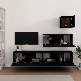 Conjunto móveis de TV 4 pcs madeira processada preto