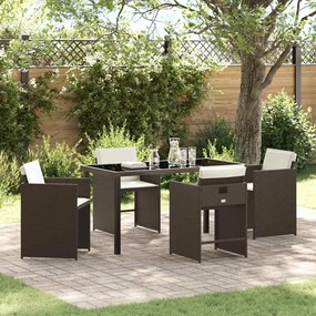 vidaXL Conjunto de Jantar de Jardim de 5 peças com Almofadas Castanho Rattan Poliéster