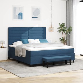 vidaXL Cama Box com Colchão e Banco Azul 180x200 cm Tecido