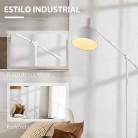 Candeeiro de Pé Estilo Industrial Lâmpada E27 Máx. 40W Candeeiro de Pé com Mastro Flexível Ecrã Giratório 90° para Dormitório Escritório Ø30x131-155cm