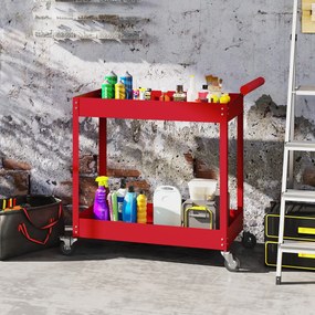 Carrinho de oficina com 2 níveis, pega lateral e rodas bloqueáveis, 84,5 x 38 x 84 cm, vermelho