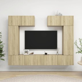6pcs conjunto de móveis de TV derivados madeira carvalho sonoma