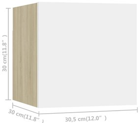Móveis de TV parede 8 pcs 30,5x30x30cm branco e carvalho sonoma