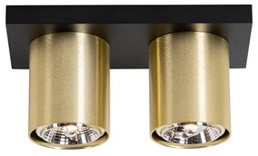 Spot de teto moderno preto com 2 luzes dourado - Tubo Moderno