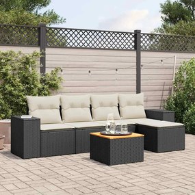 6 pcs conjunto sofás de jardim c/ almofadões vime PE preto