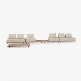 Conjunto De Jardim Com Sofá Modular De 4 Peças Com Mesa Lateral E Mesa De Centro 160x95 Cm Em Acácia Portet Gardénia Branco - Sklum