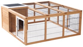 Coelheira de Exterior Gaiola para Coelhos Porquinho da India Animais Pequenos com 2 Portas Superiores e Teto Asfáltico Dobrável 123x120x52cm Madeira Natural