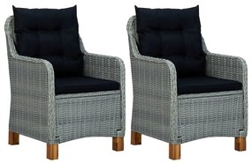 vidaXL Cadeiras de jardim c/ almofadões 2 pcs vime PE cinzento-claro