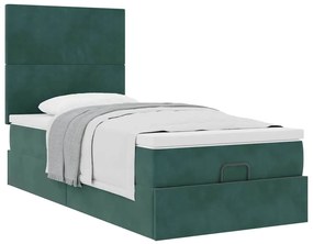 Estrutura de cama otomana vidaXL com colchões verde escuro Veludo
