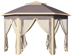 Outsunny Tenda Dobrável Exterior 4,05x3,4x2,85m com Altura Ajustável Pérgola de Jardim Hexagonal com Mosquiteiras Removíveis Bege | Aosom Portugal