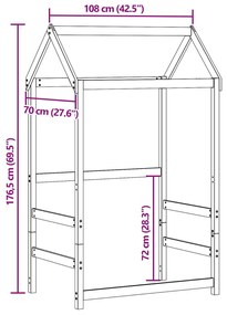 Telhado de cama infantil 108x70x176,5 cm pinho maciço branco