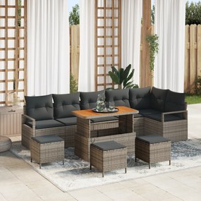 Conjunto de Sofá de Jardim com 10 Peças e Almofadas Cinza Vime Sintético Acácia