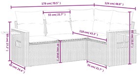 4 pcs conjunto sofás de jardim c/ almofadões vime PE cinzento