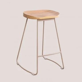 Pacote De 4 Bancos Altos Em Aço E Madeira De Olmo Neicol Crema Linho & ↑65 Cm - Sklum