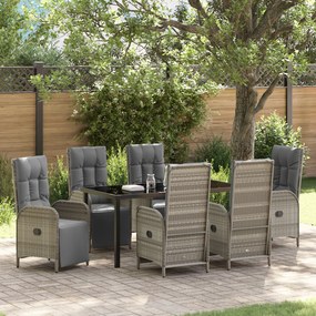 vidaXL Conjunto de Jantar de Jardim de 7 Peças com Almofadas em Rattan Poliéster Cinza