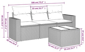 4 pcs conj. sofás jardim c/ almofadões vime PE cinzento-claro