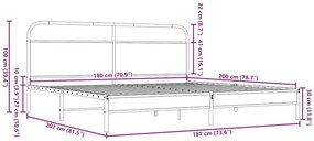 Estrutura cama sem colchão 180x200 cm metal carvalho castanho