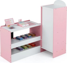 Supermercado infantil de madeira de supermercado com caixa registradora Máquina POS Vending para crianças de 3 a 8 anos Rosa